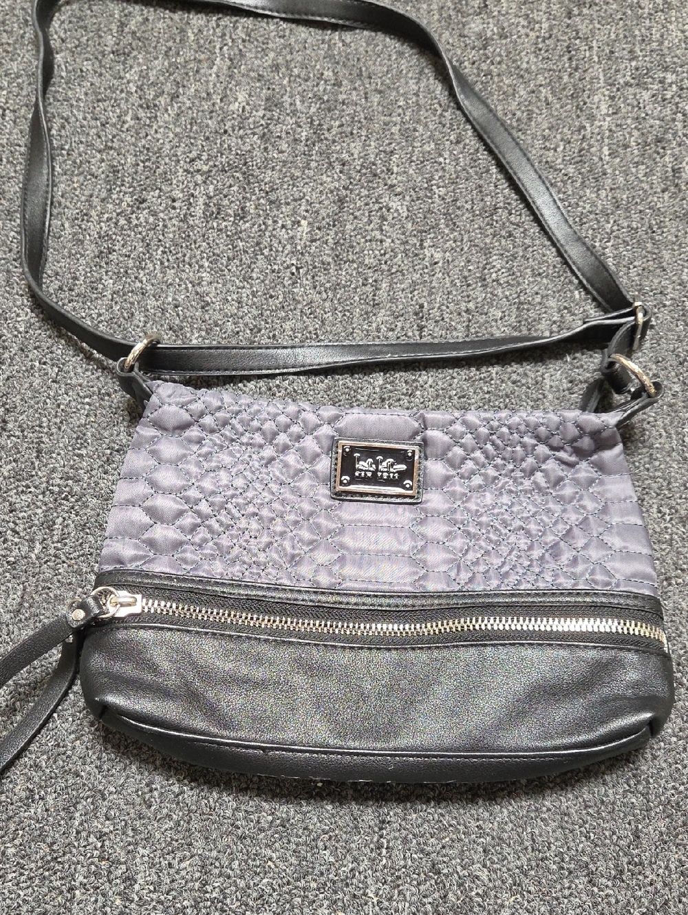 Nicole Miller Quilted Gray Crossbody Bag with Front Zip Pocket